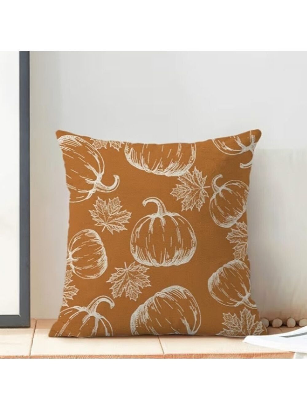 2/$20 Autumn Pumpkin and Leaf Print Fall Throw Pillow Covers - Picture 2 of 7